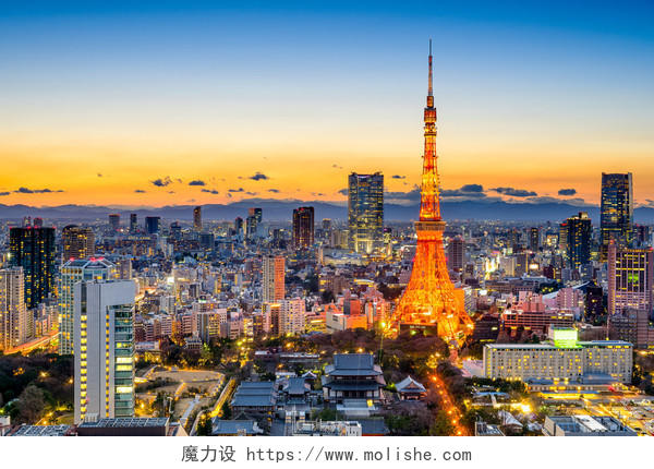 外国建筑日本东京塔夜景日本旅游